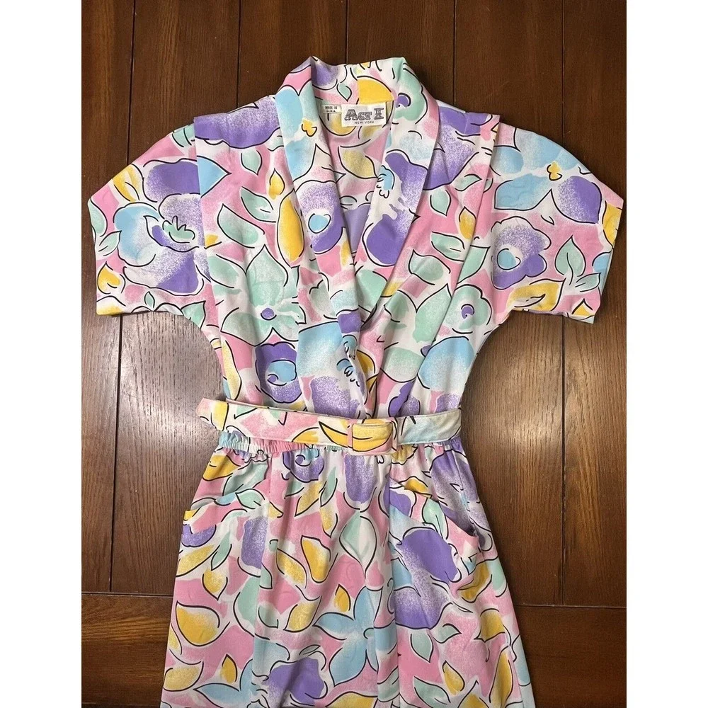 Vintage 1980’s Act 1 Floral Mermaid Dress With Belt - Picture 2 of 15